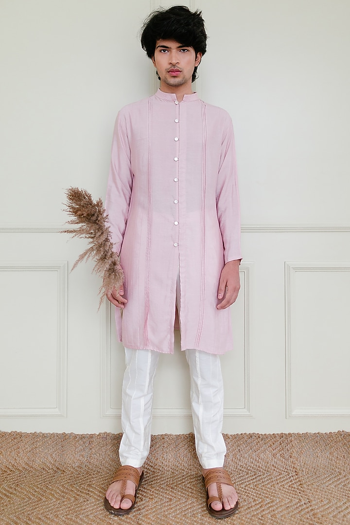 Powder Pink Silk Kurta by Shreyansh Designs at Pernia's Pop Up Shop