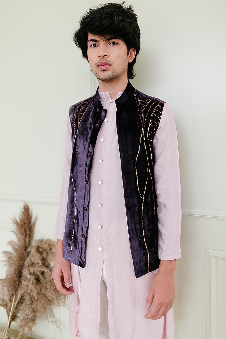 Lavender Embroidered Waistcoat by Shreyansh Designs at Pernia's Pop Up Shop