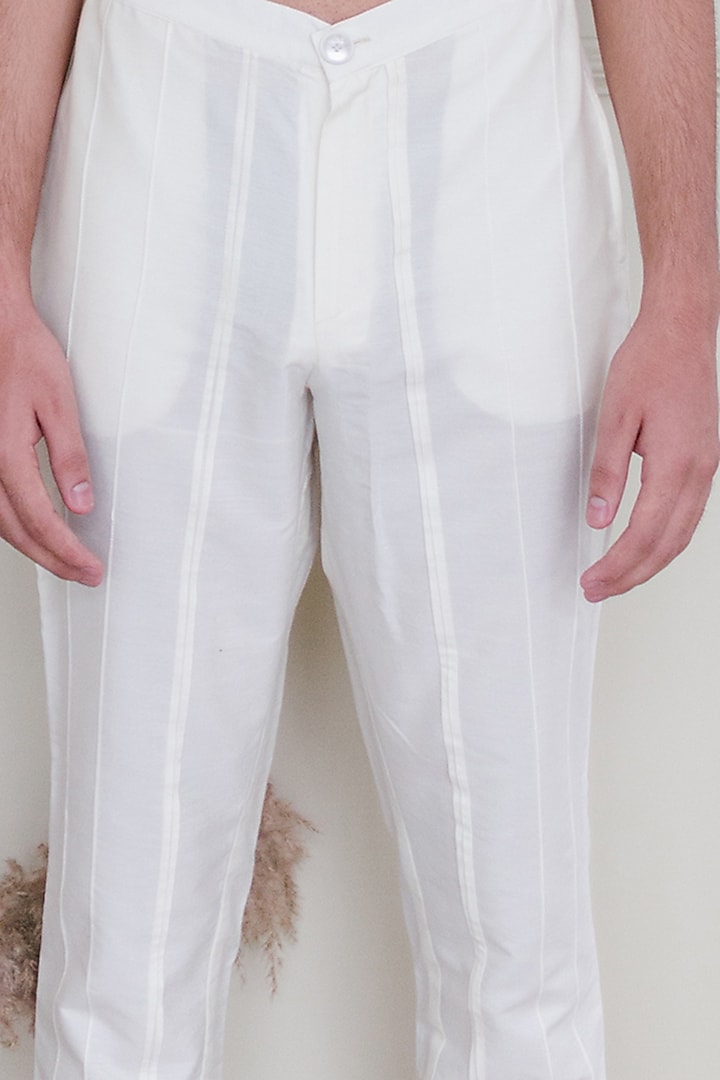 Off-White Silk Pants by Shreyansh Designs at Pernia's Pop Up Shop