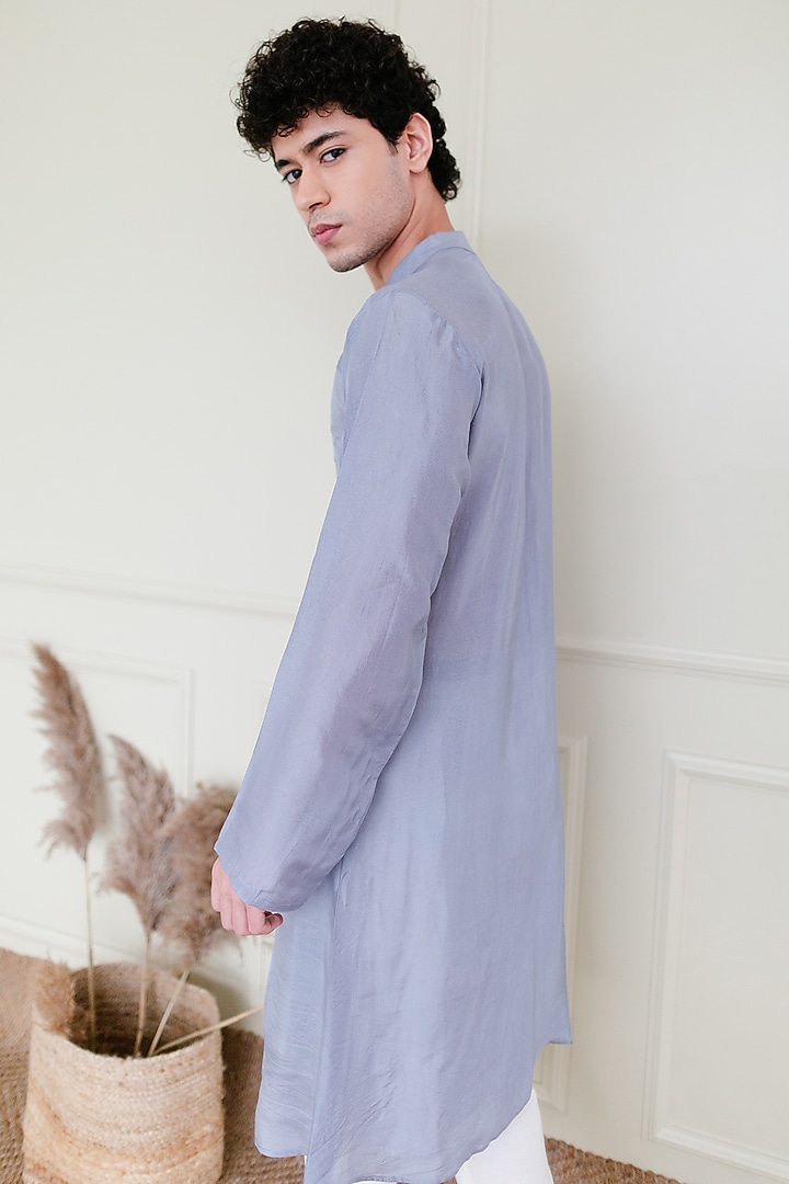 Greyish Blue Silk Kurta by Shreyansh Designs at Pernia's Pop Up Shop