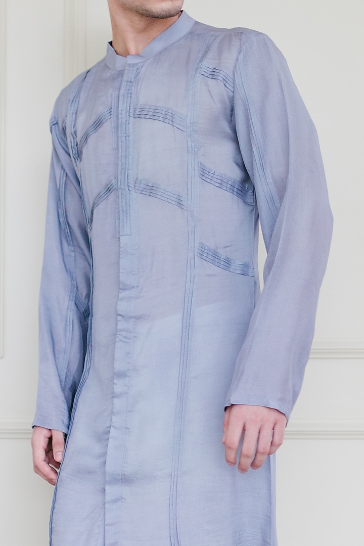 Greyish Blue Silk Kurta by Shreyansh Designs at Pernia's Pop Up Shop