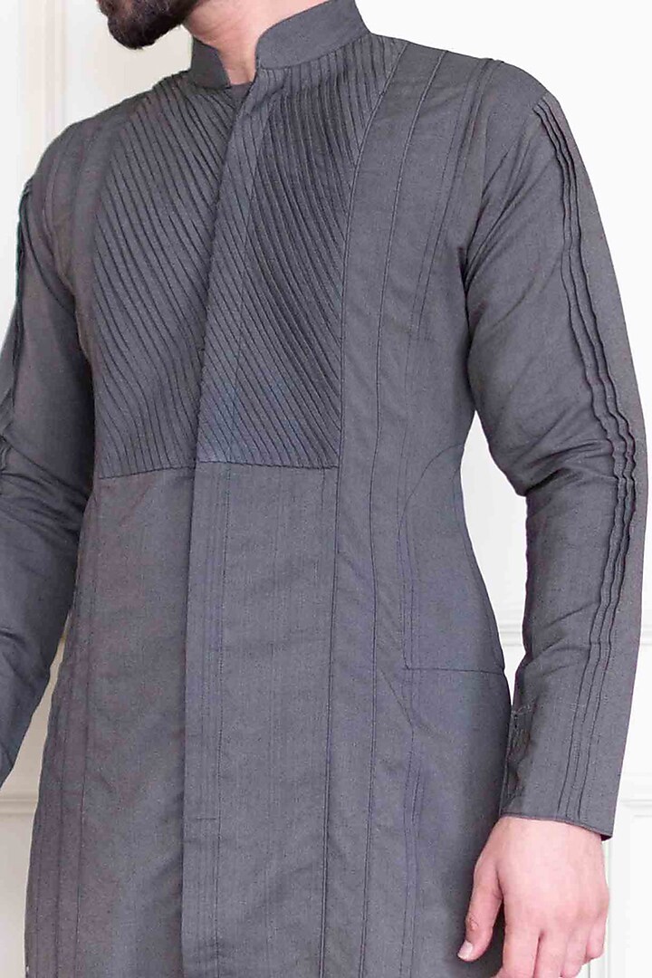 Charcoal Black Silk Kurta by Shreyansh Designs at Pernia's Pop Up Shop