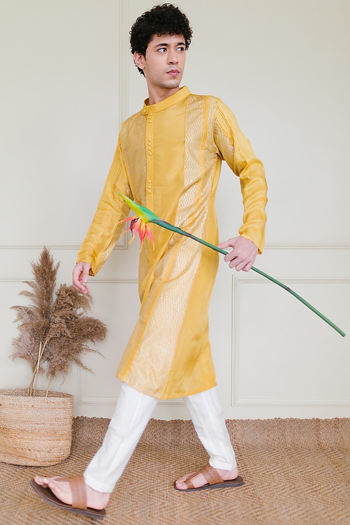 Mustard Silk Kurta by Shreyansh Designs at Pernia's Pop Up Shop