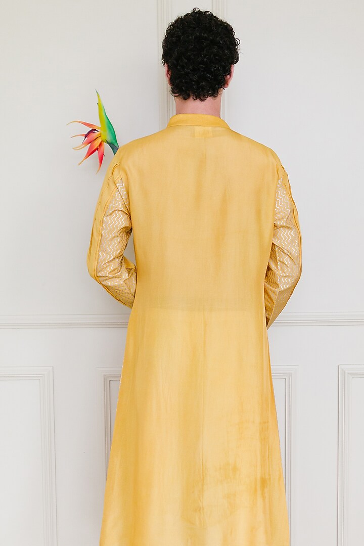 Mustard Silk Kurta by Shreyansh Designs at Pernia's Pop Up Shop