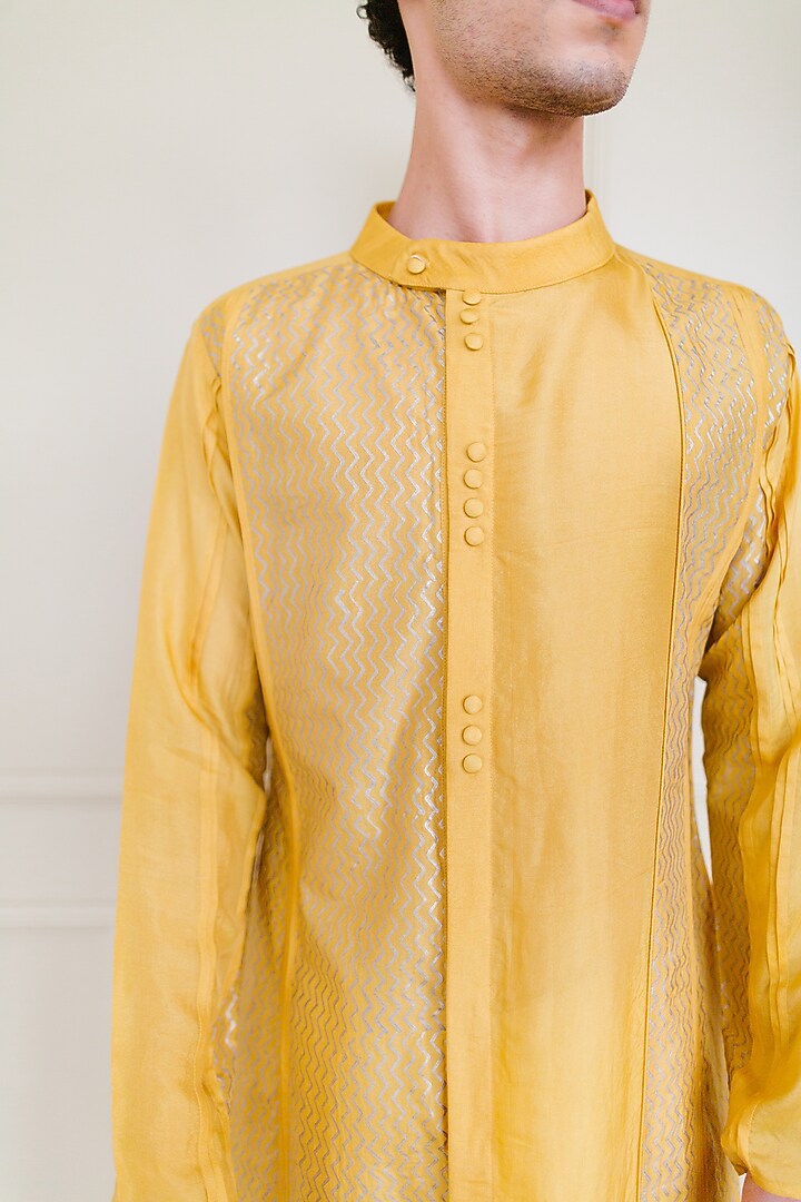 Mustard Silk Kurta by Shreyansh Designs at Pernia's Pop Up Shop