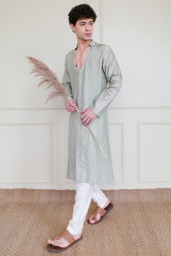 Mint Green Silk Kurta by Shreyansh Designs at Pernia's Pop Up Shop