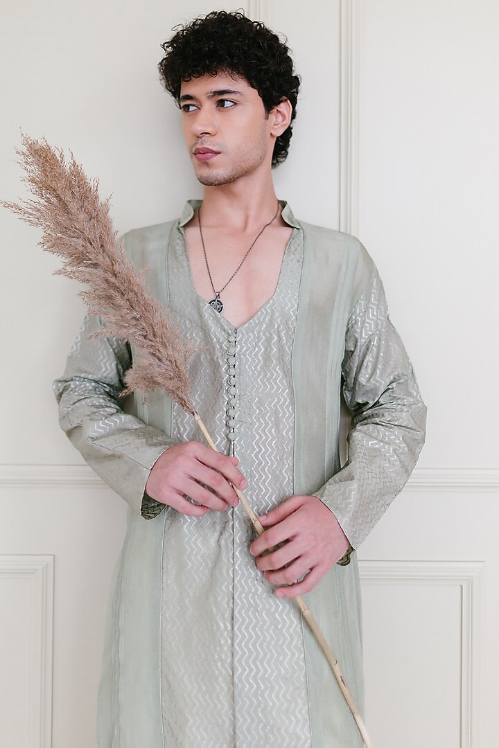Mint Green Silk Kurta by Shreyansh Designs at Pernia's Pop Up Shop