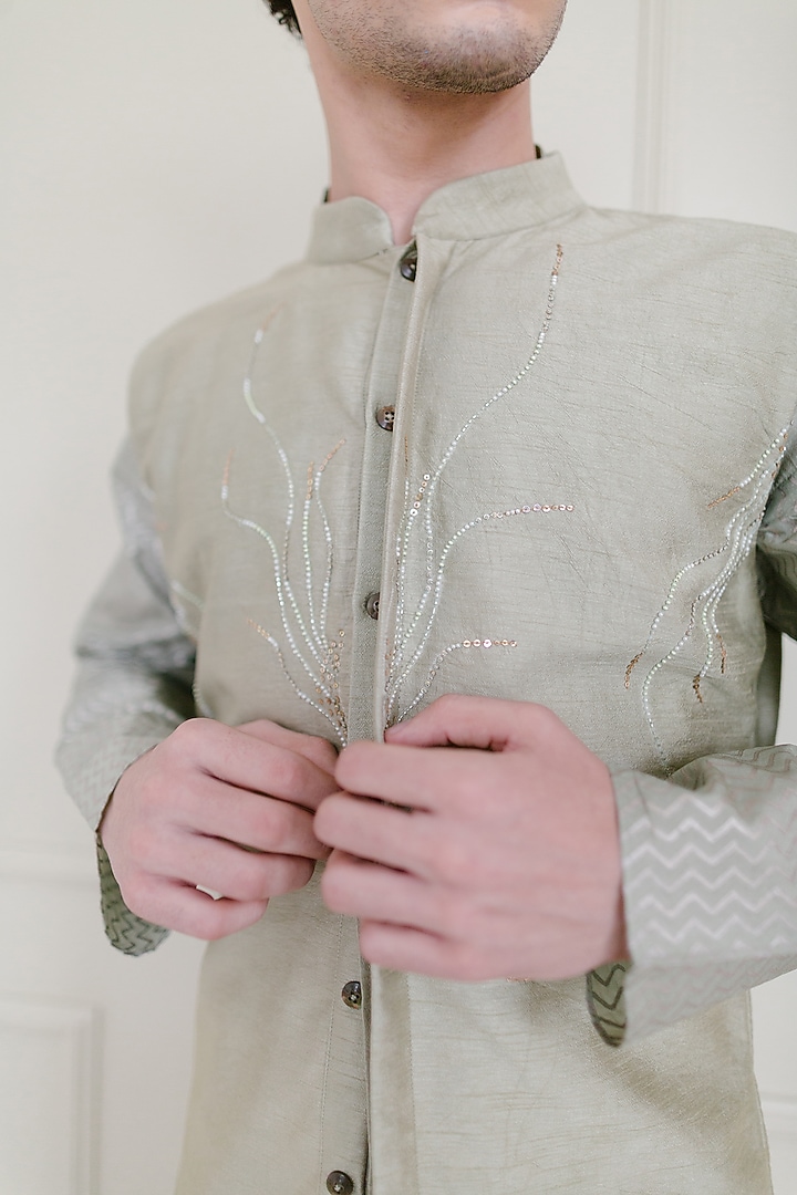 Mint Green Embroidered Waistcoat by Shreyansh Designs at Pernia's Pop Up Shop