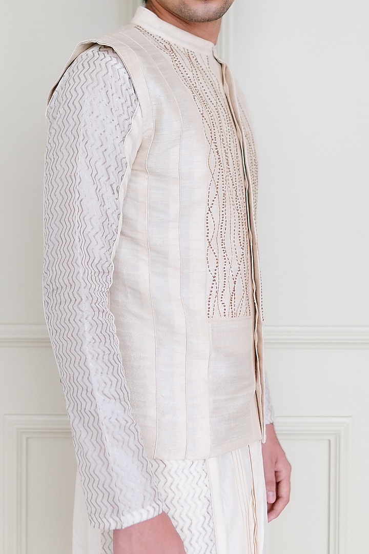 Beige Embroidered Waistcoat by Shreyansh Designs at Pernia's Pop Up Shop