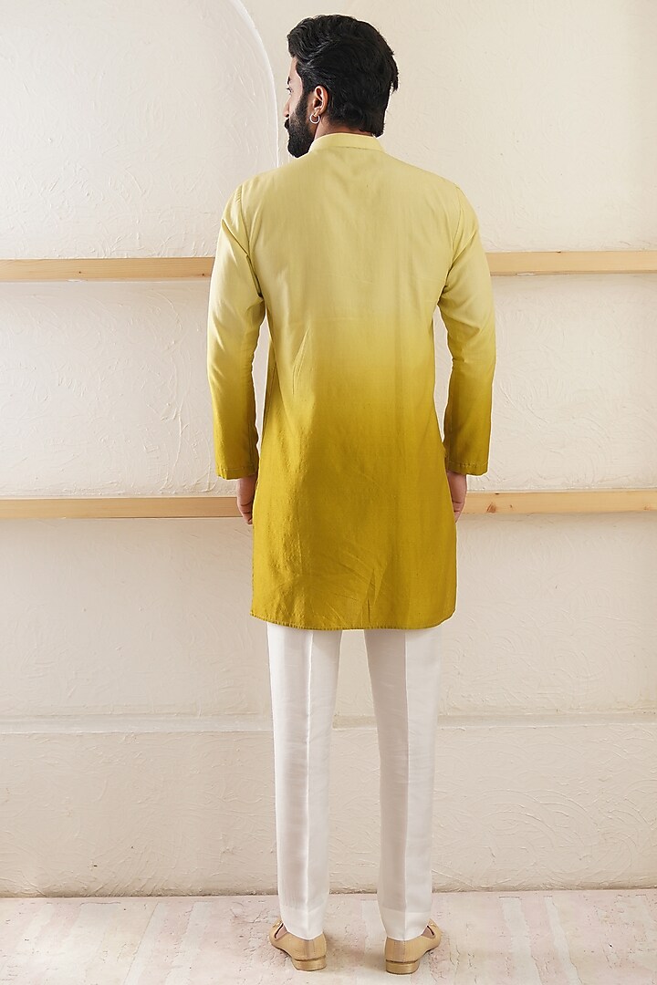 Yellow Ombre Silk Pintuck Kurta by Shreyansh Designs at Pernia's Pop Up Shop