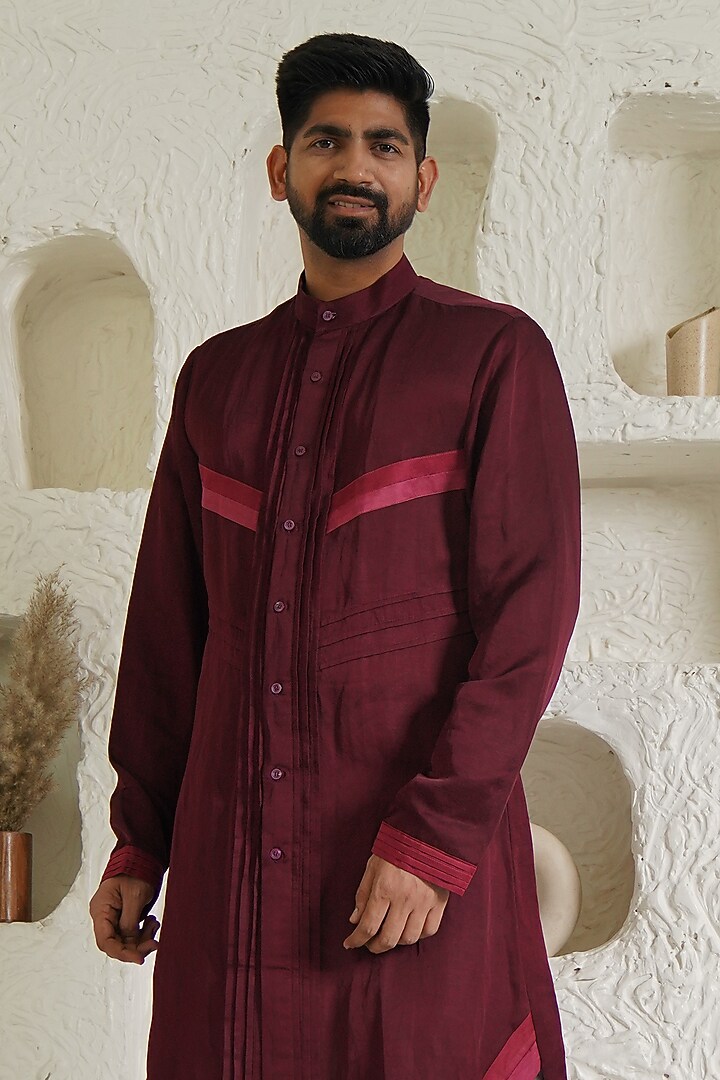 Maroon Silk Kurta by Shreyansh Designs at Pernia's Pop Up Shop