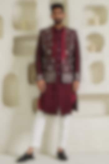 Maroon Embroidered Indowestern Jacket by Shreyansh Designs