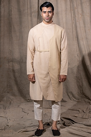 Beige Cotton Linen Kurta by Shreyansh Designs