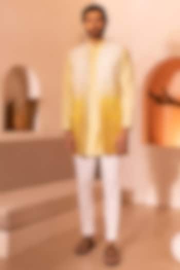 Ombre Yellow Padma Silk Hand Embroidered Shrug Set by Shreyansh Designs at Pernia's Pop Up Shop