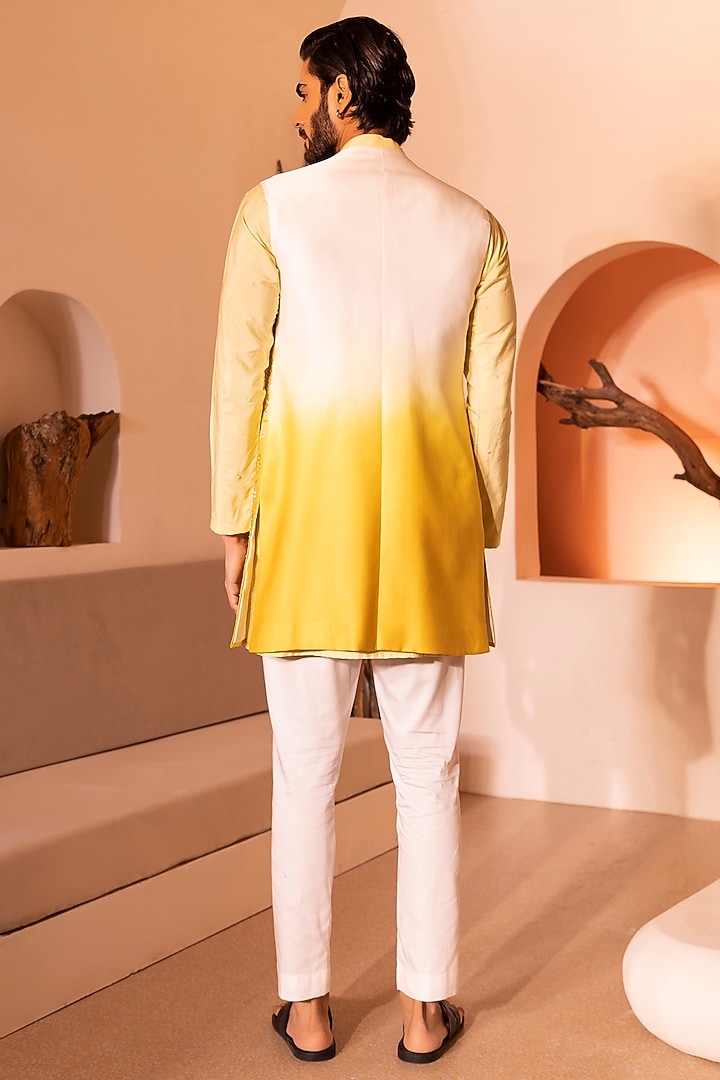 Ombre Yellow Padma Silk Hand Embroidered Shrug Set by Shreyansh Designs at Pernia's Pop Up Shop