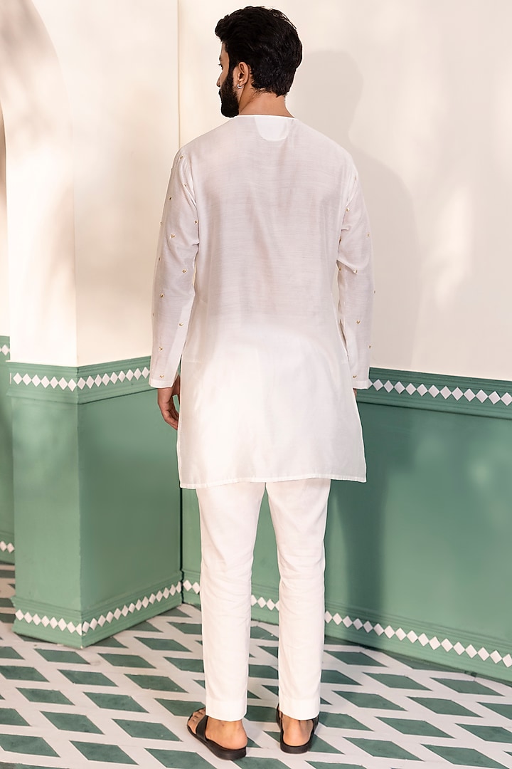 White Padma Silk Embroidered Kurta Set by Shreyansh Designs at Pernia's Pop Up Shop