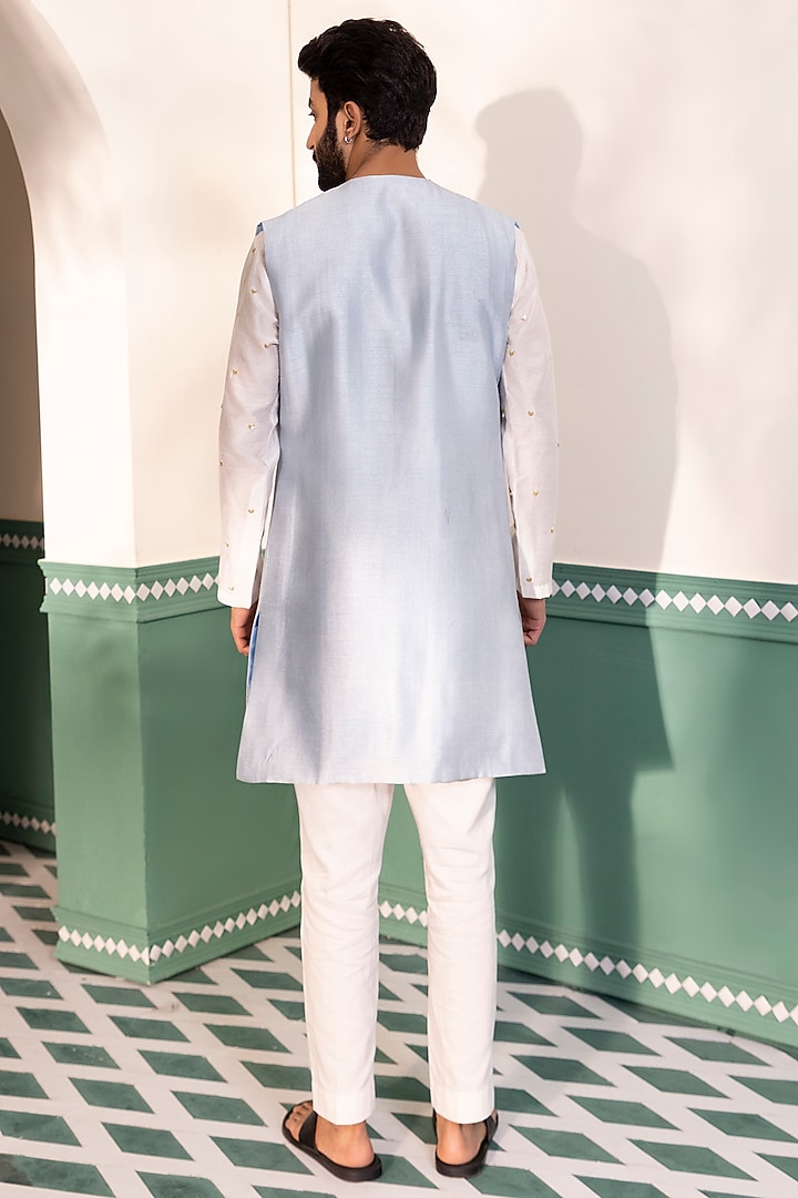 Powder Blue Padma Silk Hand Embroidered Shrug Set by Shreyansh Designs at Pernia's Pop Up Shop