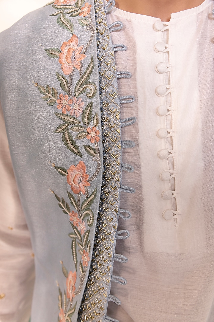Powder Blue Padma Silk Hand Embroidered Shrug Set by Shreyansh Designs at Pernia's Pop Up Shop