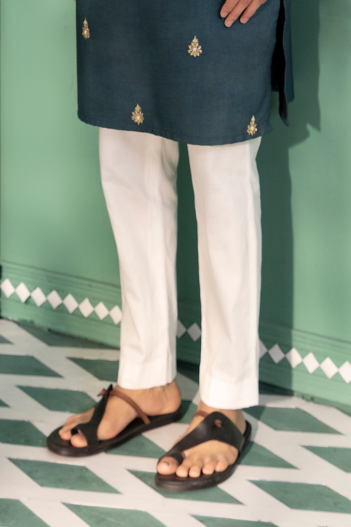 Midnight Green Padma Silk Hand Embroidered Kurta Set by Shreyansh Designs at Pernia's Pop Up Shop