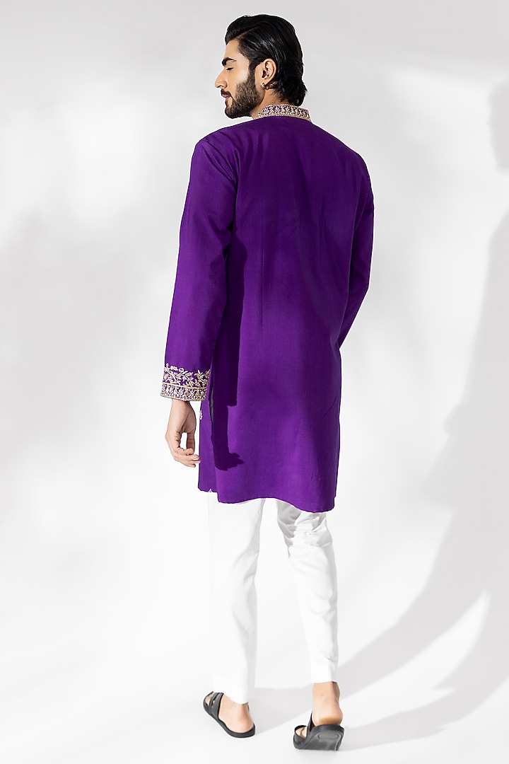 Purple Padma Silk Hand Embroidered Kurta Set by Shreyansh Designs at Pernia's Pop Up Shop