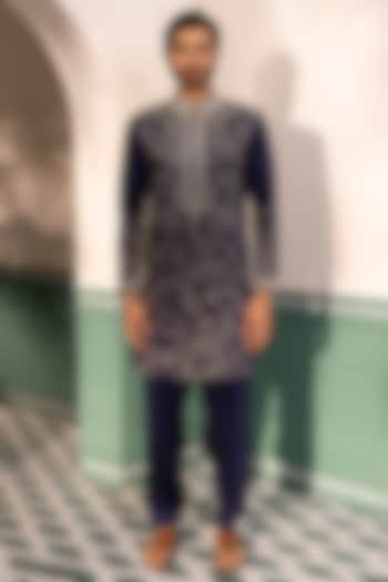 Blue Silk Viscose Hand Embroidered Kurta Set by Shreyansh Designs at Pernia's Pop Up Shop