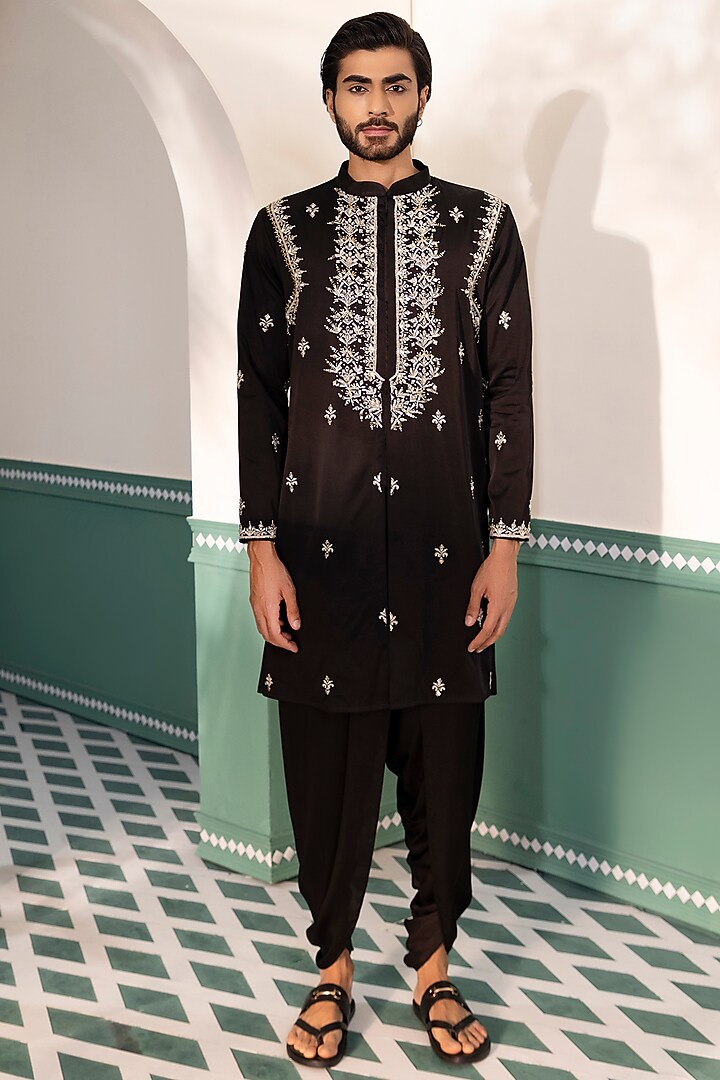 Black Viscose Pathan Dhoti Salwar Pants by Shreyansh Designs at Pernia's Pop Up Shop