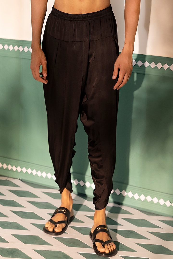 Black Viscose Pathan Dhoti Salwar Pants by Shreyansh Designs at Pernia's Pop Up Shop