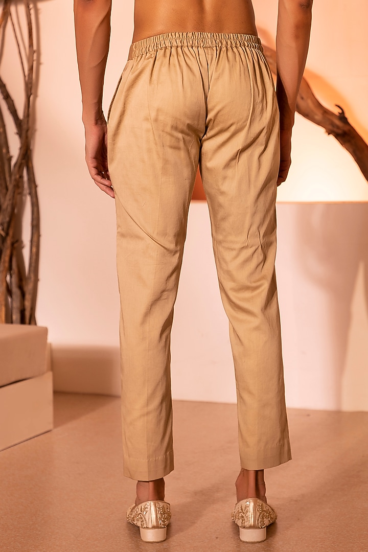 Beige Padma Silk Straight Pants by Shreyansh Designs at Pernia's Pop Up Shop