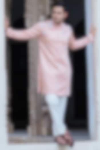Powder Pink Swiss Silk Hand Embroidered Kurta Set by Shreyansh Designs