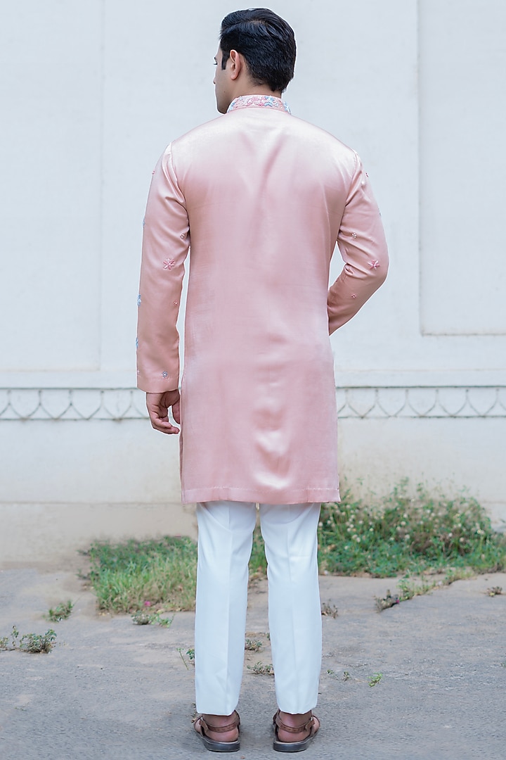 Powder Pink Swiss Silk Hand Embroidered Kurta Set by Shreyansh Designs at Pernia's Pop Up Shop