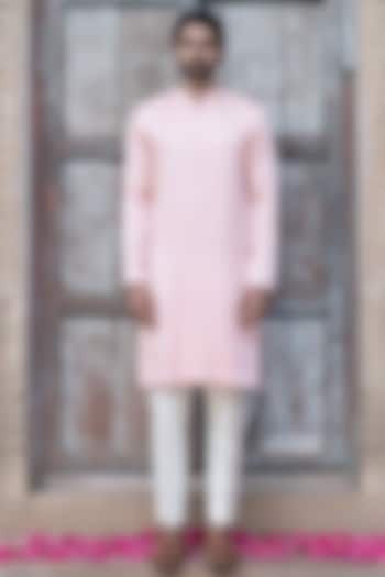 Powder Pink Swiss Silk Hand Embroidered Kurta Set by Shreyansh Designs at Pernia's Pop Up Shop