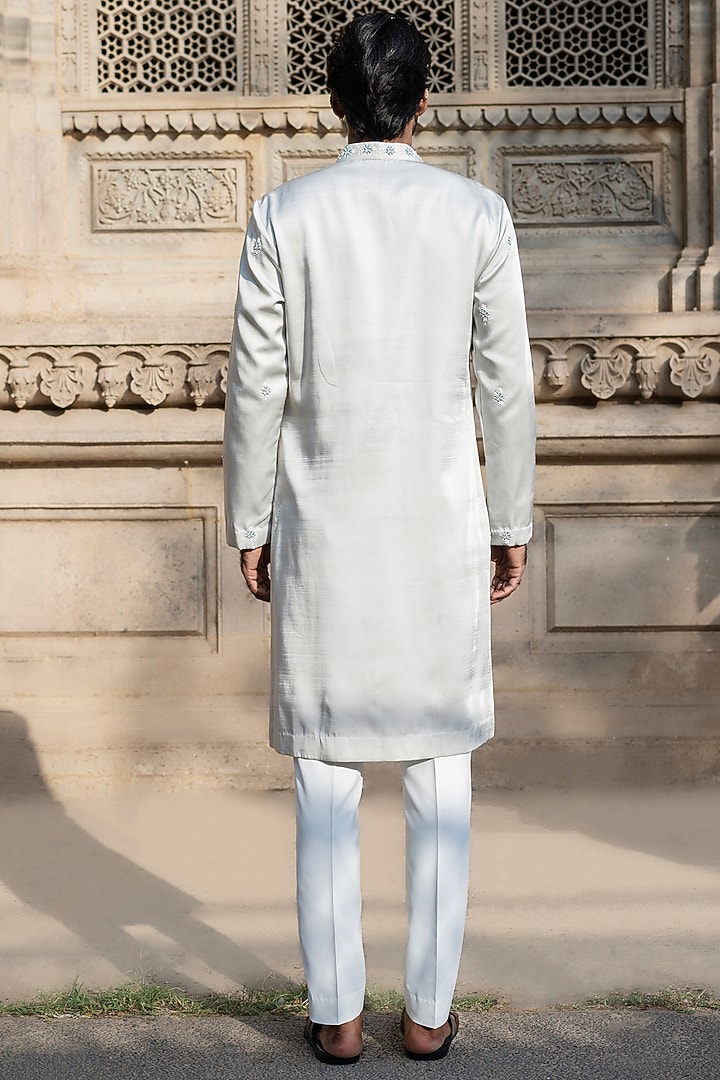 Powder Blue Swiss Silk Hand Embroidered Kurta Set by Shreyansh Designs at Pernia's Pop Up Shop