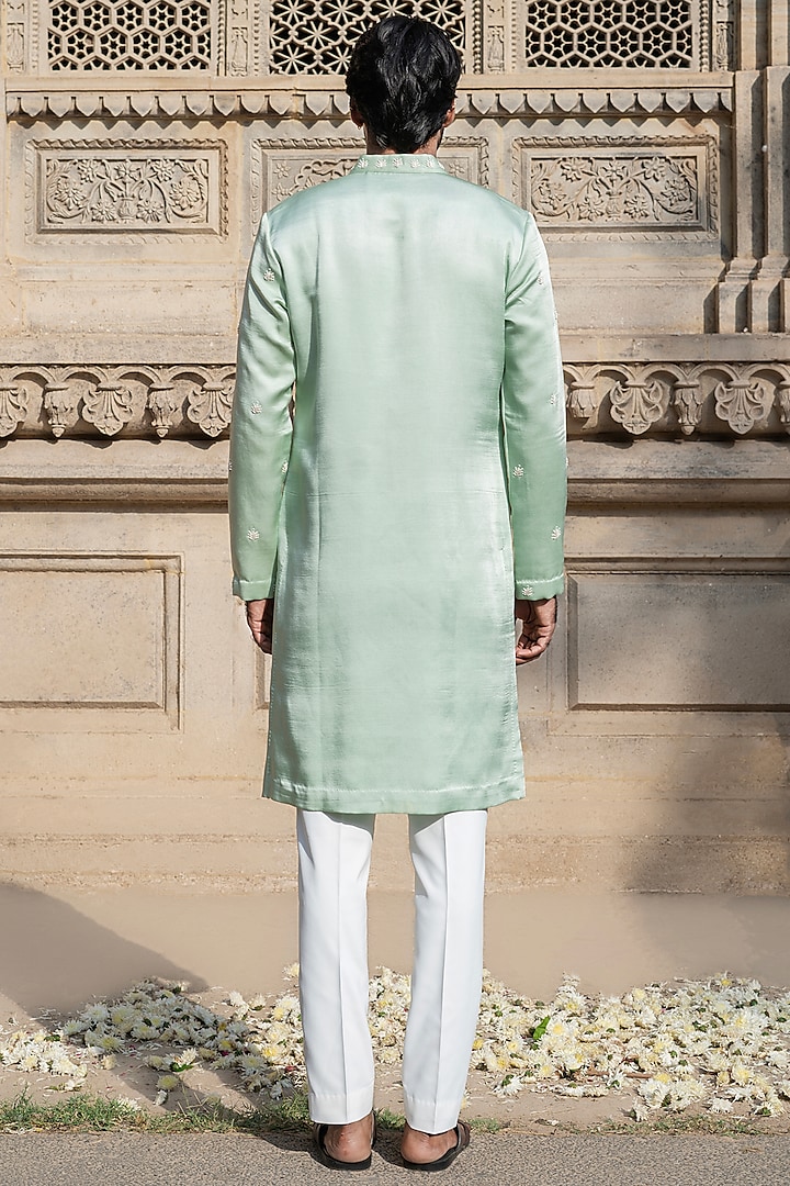 Pista Green Swiss Silk Hand Embroidered Kurta Set by Shreyansh Designs at Pernia's Pop Up Shop