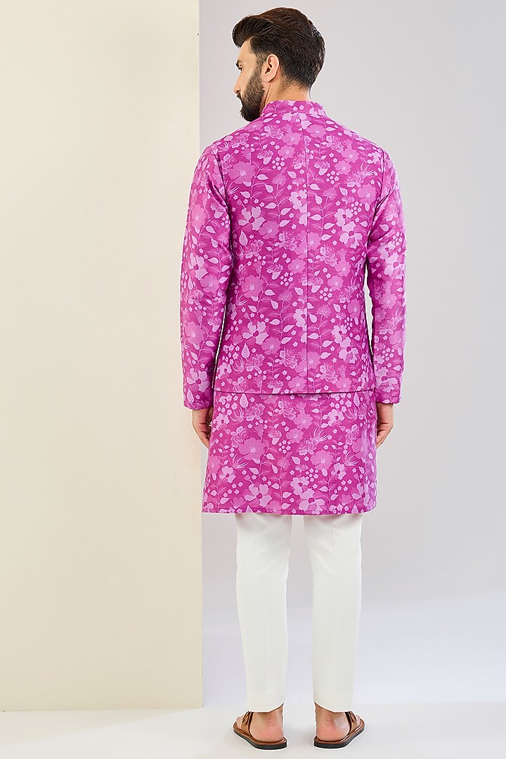 Pink Chanderi Silk Floral Printed Bundi Jacket Set by Shreyansh Designs at Pernia's Pop Up Shop