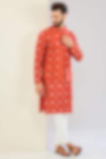 Red Chanderi Silk Floral Printed Bundi Jacket Set by Shreyansh Designs at Pernia's Pop Up Shop