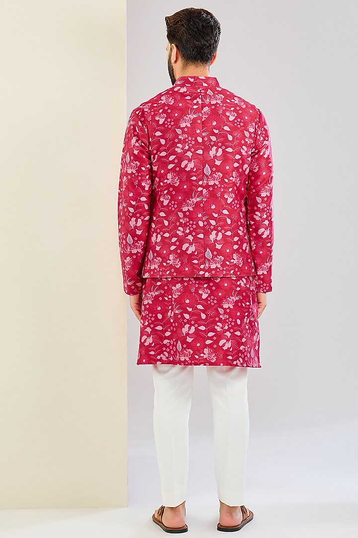Maroon Chanderi Silk Floral Printed Bundi Jacket Set by Shreyansh Designs at Pernia's Pop Up Shop