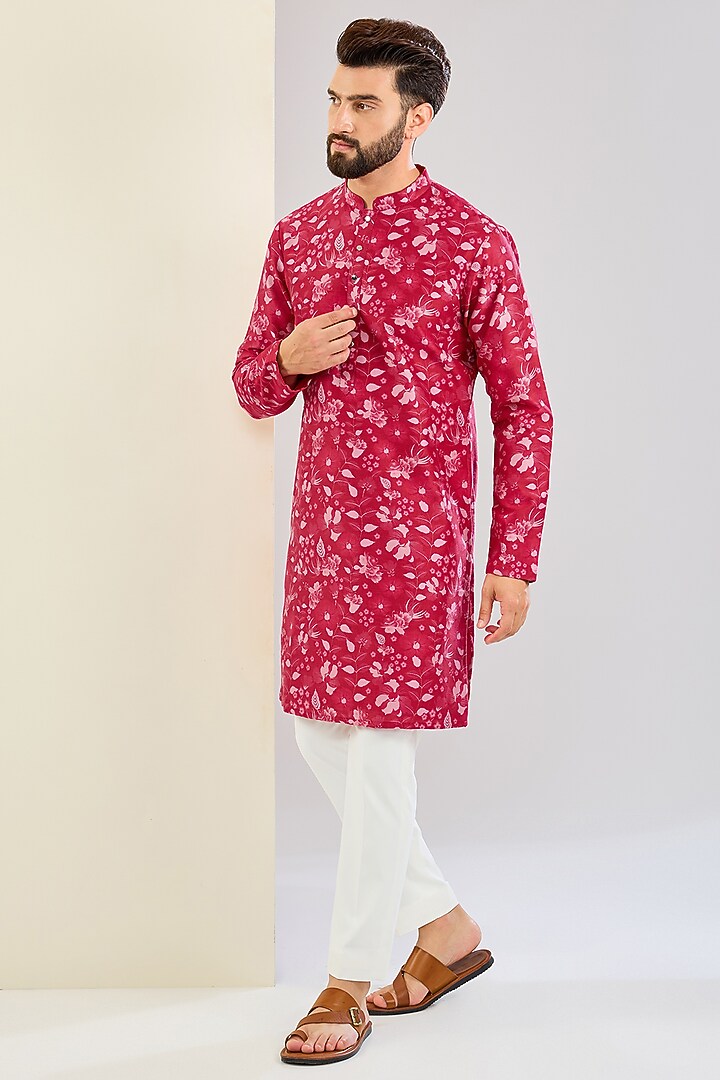 Maroon Chanderi Silk Floral Printed Bundi Jacket Set by Shreyansh Designs at Pernia's Pop Up Shop