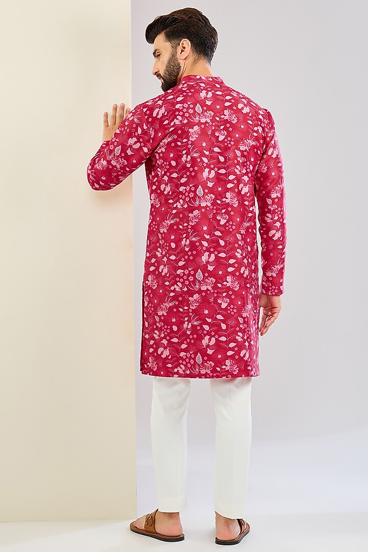 Maroon Chanderi Silk Floral Printed Bundi Jacket Set by Shreyansh Designs at Pernia's Pop Up Shop