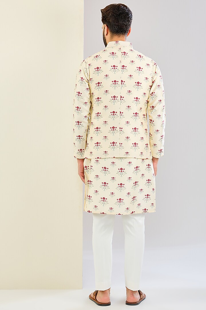 Ivory Chanderi Silk Floral Printed Bundi Jacket Set by Shreyansh Designs at Pernia's Pop Up Shop