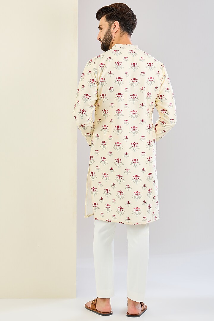 Ivory Chanderi Silk Floral Printed Bundi Jacket Set by Shreyansh Designs at Pernia's Pop Up Shop