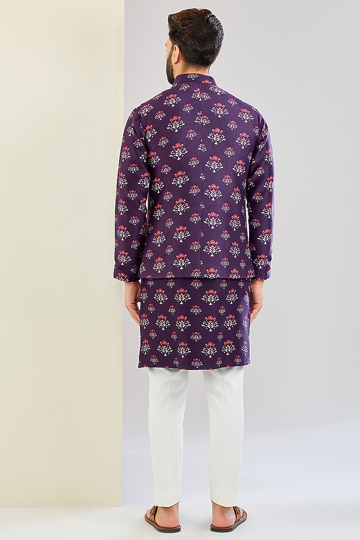 Purple Chanderi Silk Floral Printed Bundi Jacket Set by Shreyansh Designs at Pernia's Pop Up Shop