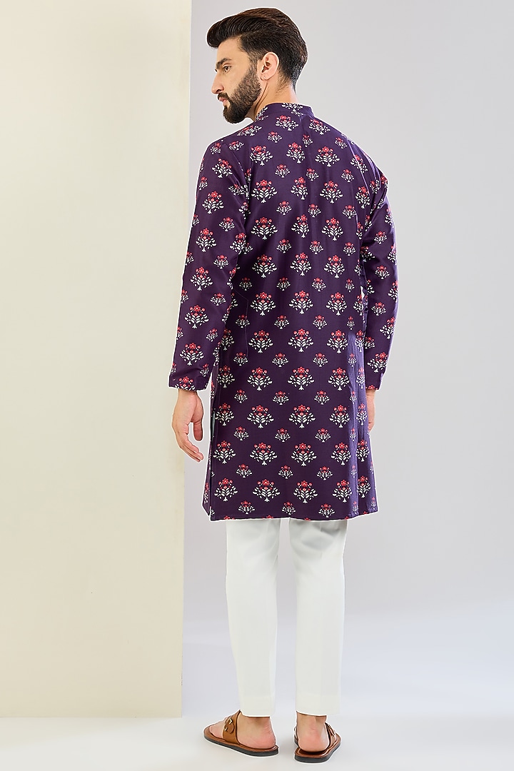 Purple Chanderi Silk Floral Printed Bundi Jacket Set by Shreyansh Designs at Pernia's Pop Up Shop