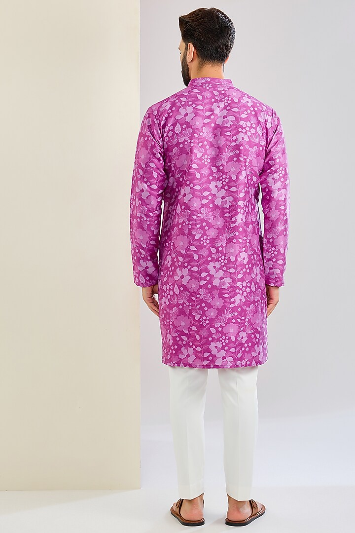 Pink Chanderi Silk Floral Printed Kurta Set by Shreyansh Designs at Pernia's Pop Up Shop