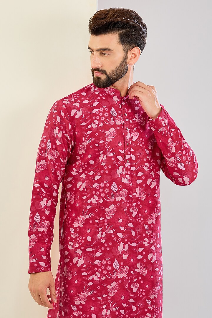 Maroon Chanderi Silk Floral Printed Kurta Set by Shreyansh Designs at Pernia's Pop Up Shop