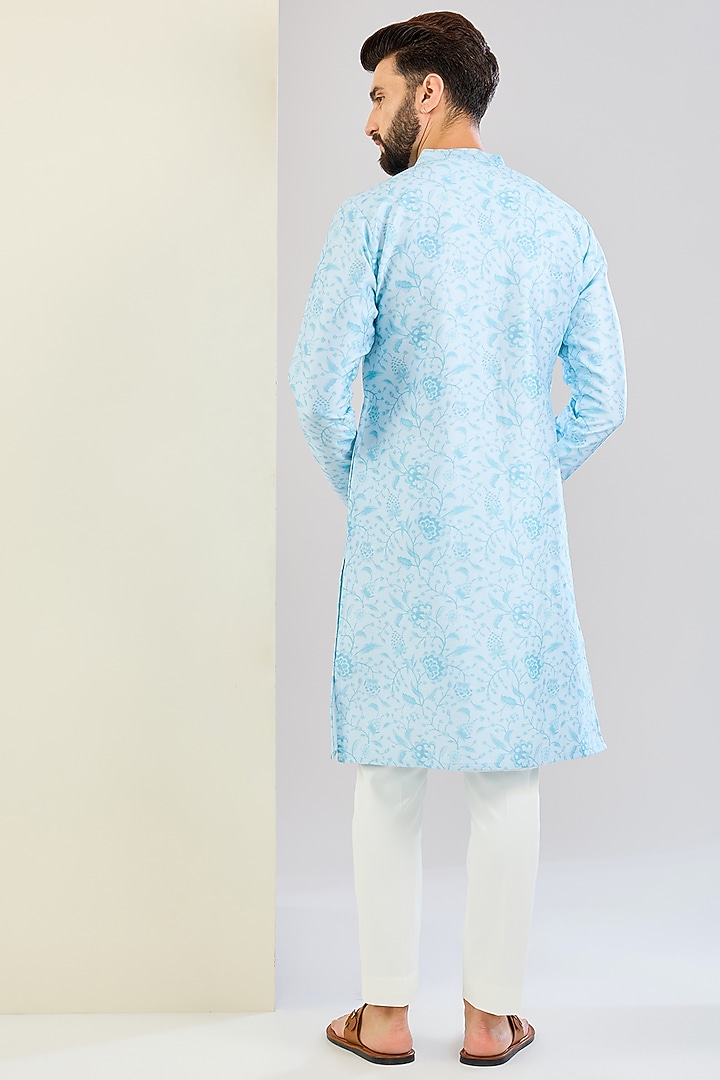 Powder Blue Chanderi Silk Floral Printed Kurta Set by Shreyansh Designs at Pernia's Pop Up Shop