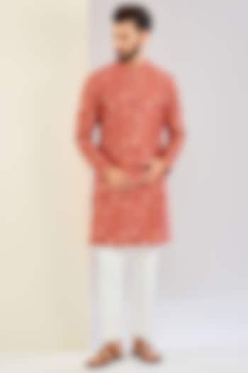 Orange Chanderi Silk Floral Printed Kurta Set by Shreyansh Designs at Pernia's Pop Up Shop