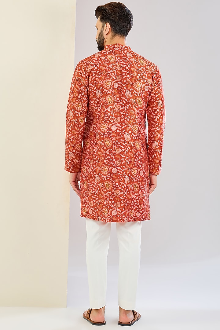 Orange Chanderi Silk Floral Printed Kurta Set by Shreyansh Designs at Pernia's Pop Up Shop