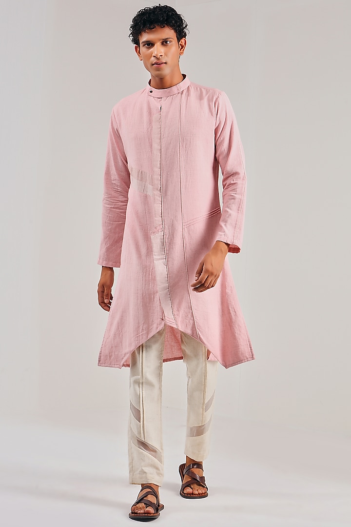 Pink Cotton Linen Asymmetric Kurta by Shreyansh Designs