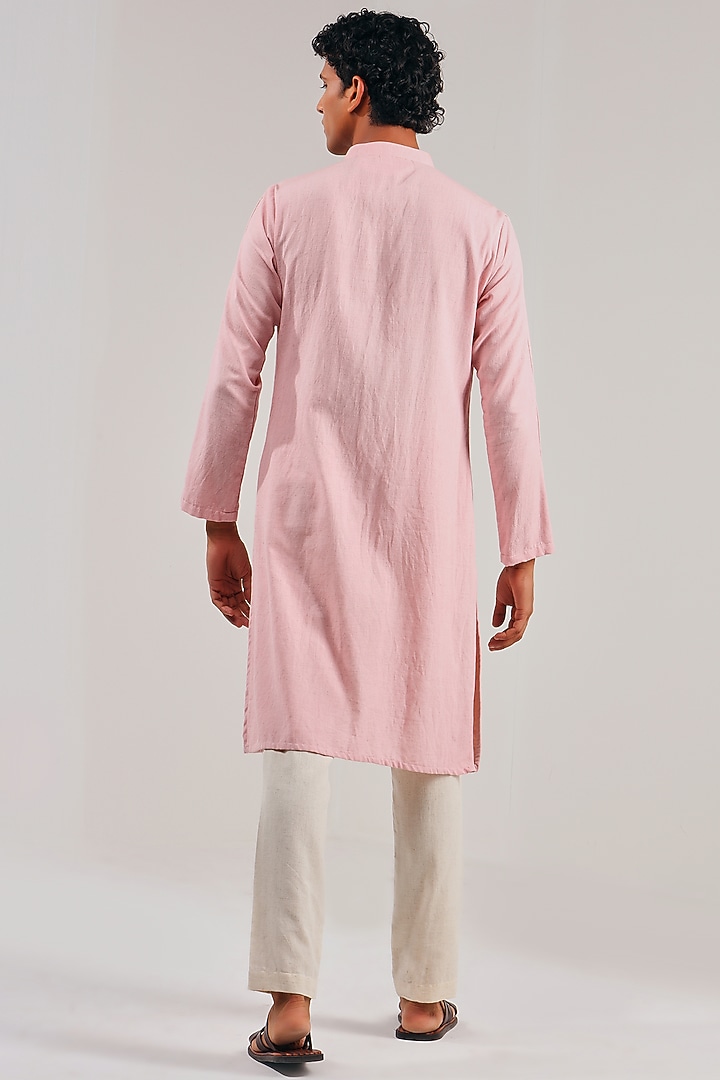 Pink Cotton Linen Asymmetric Kurta by Shreyansh Designs at Pernia's Pop Up Shop