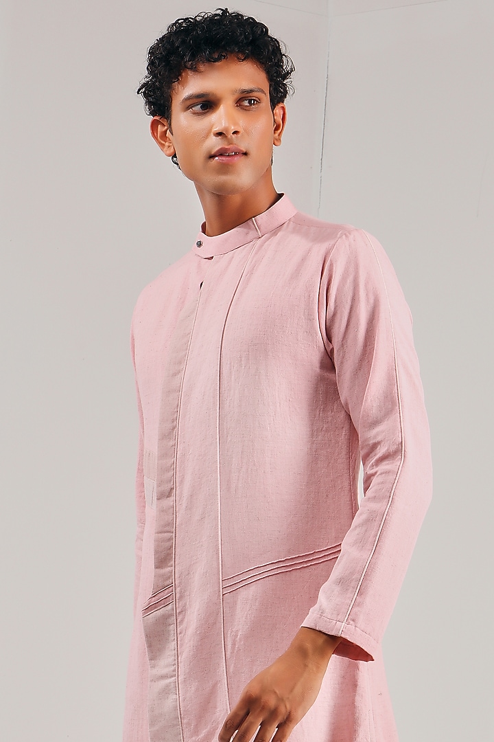 Pink Cotton Linen Asymmetric Kurta by Shreyansh Designs at Pernia's Pop Up Shop